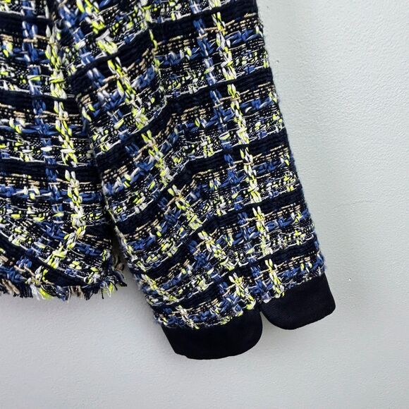 Ann Taylor Tweed Blazer Jacket Blue Green Cream Plaid Zip Front Collared 12 EUC - Picture 9 of 15